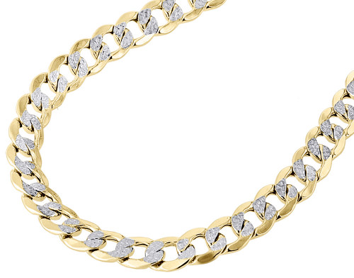 Collier gourmette cubain creux en or jaune 10 carats pour hommes de 8 mm, chaîne pavée taillée en diamant 22-30"