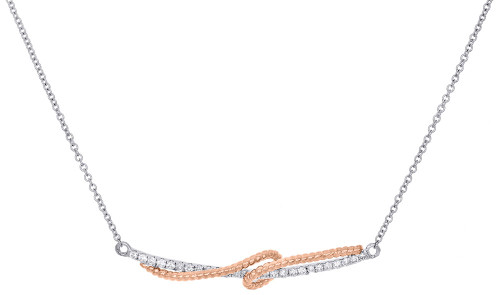 collier barre de diamants en or bicolore 10 carats, chaîne en corde rose tourbillonnée 18" 0,17 ct.