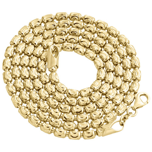 Collana con catena a botte da 3 mm in oro giallo massiccio 10k con taglio a diamante e perla ovale da 22-30 pollici