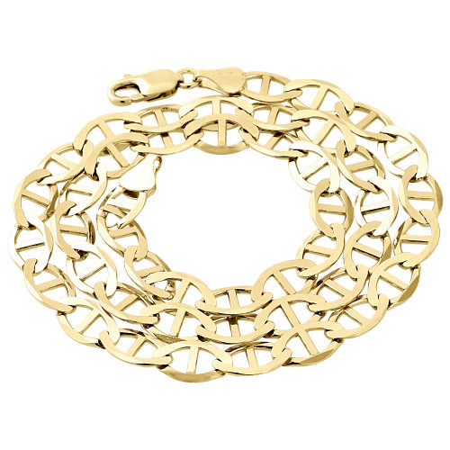 Real 10K Yellow Gold Solid Flat Mariner Chain 8.80mm Necklace Plain 22-30 Inches