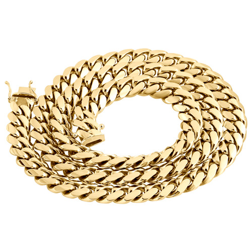 10K Yellow Gold Solid Miami Cuban Link Chain 11mm Box Clasp Necklace 26-30 Inch