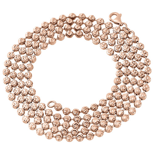collier de chaîne de boules de perles italiennes coupées en lune en or rose 10 carats de 3 mm 22 à 36 pouces
