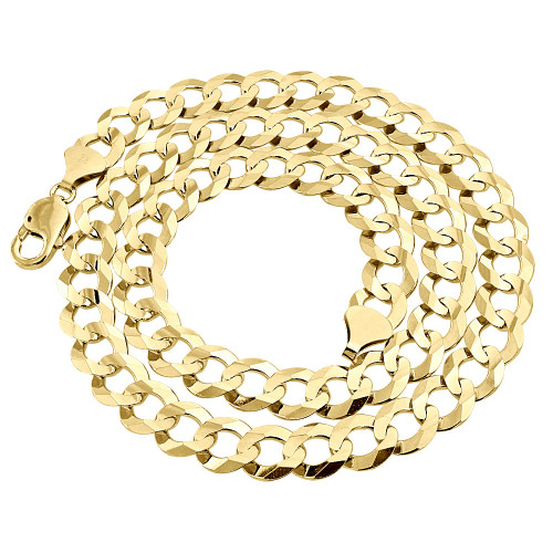 Collar de cadena estilo eslabón cubano cincelado de 11 mm de oro amarillo real de 10 k, 20-30 "