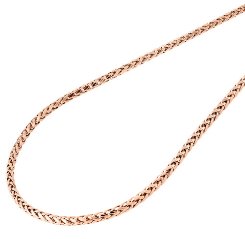 Collar de cadena de trigo de palma redondeada de 2,5 mm de oro rosa de 10 quilates para hombre y mujer de 18 a 40 pulgadas