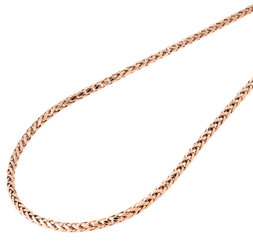 Collier chaîne de blé de palme arrondie en or rose 10 carats de 2,5 mm pour hommes et femmes de 18 à 40 pouces