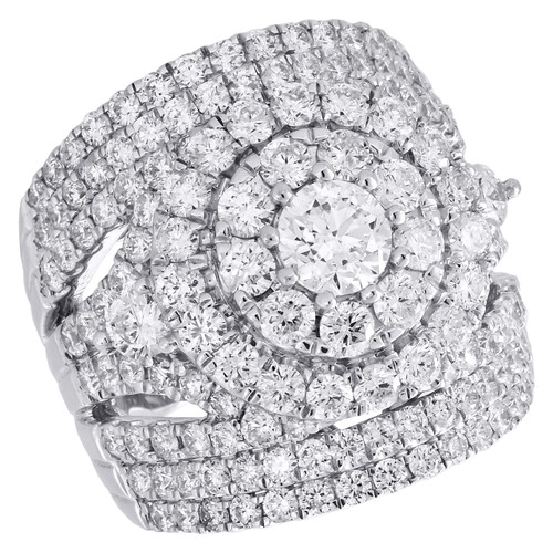 anillo de compromiso con flor y diamante redondo solitario en oro blanco de 14 k con halo para mujer de 5 qt.