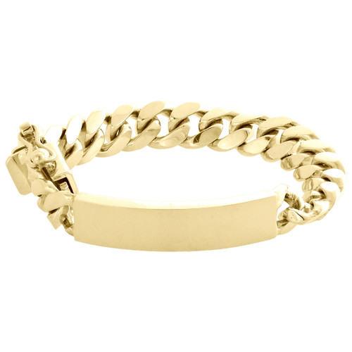 bracciale in oro giallo 10 carati da 8 mm con chiusura a scatola per braccialetto identificativo militare cubano di Miami da 5"