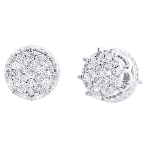 10K White Gold Real Diamond 8-Prong Sutds 9.50mm Mens 3D Pave Earrings 1/2 CT.