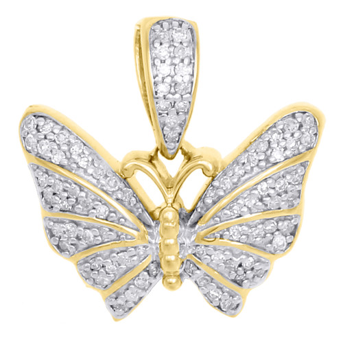 10K Yellow Gold Genuine Diamond Butterfly Pendant 0.70" Statement Charm 0.21 CT.