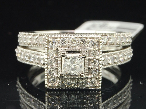 14K White Gold Princess Solitaire Diamond 2 Piece Engagement Wedding Ring Set