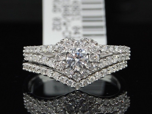 Heart Diamond Solitaire Engagement Ring 14K White Gold Bridal Wedding Set .76 Ct