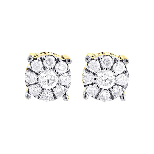 Diamond Earrings Mens 10K Yellow Gold Round Cut Pave Circle Studs 1.25 Tcw.