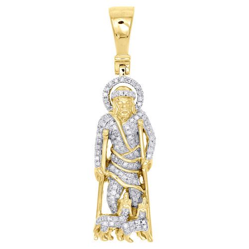 colgante de San Lázaro con diamantes genuinos en oro amarillo de 10 k, dije pavé para hombre de 0,27 ct.