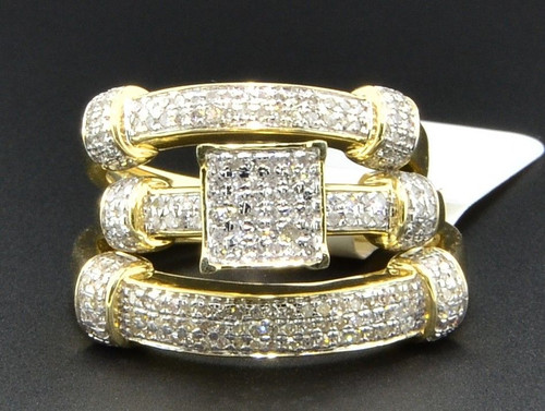 Diamond Trio Set Matching Engagement Ring 10K Yellow Gold Wedding Band 0.76 Ct.