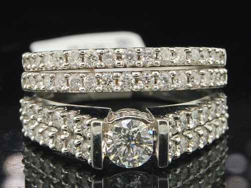 Solitaire Round Diamond Bridal Set White Gold 3 Piece Engagement Wedding Ring