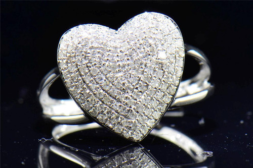 Diamond Heart Fashion Cocktail Ring 10K White Gold Domed Round Cut 1/2 Ct