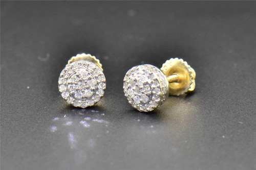 Diamond Stud 10K Yellow Gold Round Cut 0.24 Ct 6.25mm Halo Circle Earrings