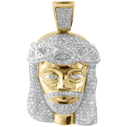 Genuine Pave Diamond Jesus Piece Charm 10K Yellow Gold 1.53" Pendant 1.60 Ct.