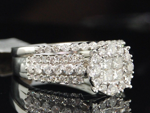Princess Cut Diamond 2 Piece Bridal 14k White Gold Wedding Ring Set 1 Ct.