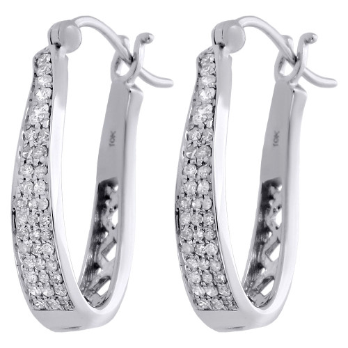 10K White Gold Round Diamond 3 Row Oval Hinged Hoop Earrings 0.50 Ct.