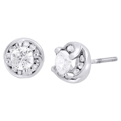 Diamond Earrings 14K White Gold Round Cut Solitaire Circle Studs 0.75 Tcw.