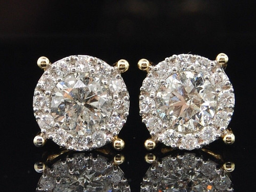 10K YELLOW GOLD 2.95CT SOLITAIRE DIAMOND EARRINGS STUDS