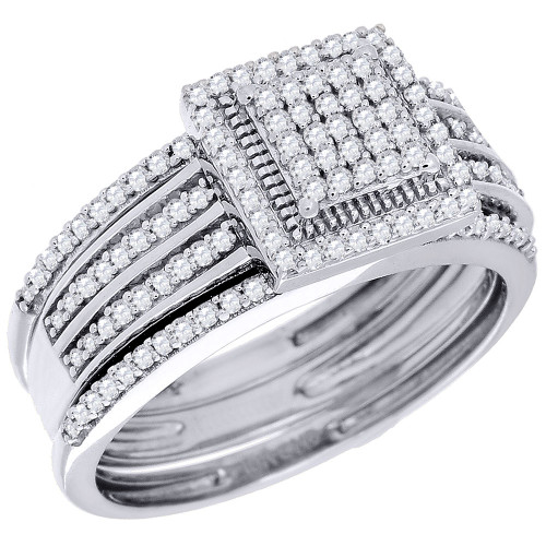 Diamond Engagement Wedding Ring 10K White Gold 3 Piece Pave Bridal Set 0.35 Ct.