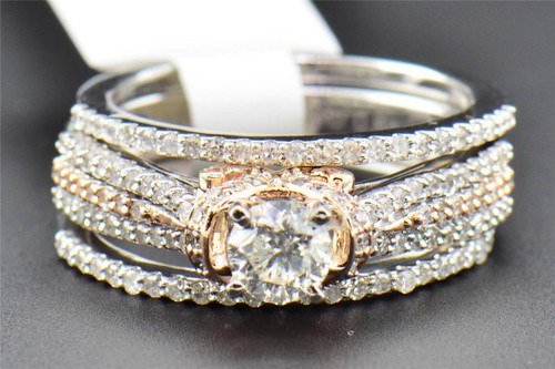 Diamond Bridal Set 3 Piece Engagement Ring Wedding Band 10K White Gold 1.16 Ct