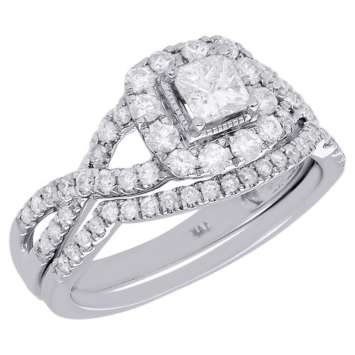 14K White Gold Solitaire Diamond Infinity Wedding Ring Bridal sEt 1.01 Ct.