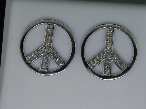 Diamant-Friedenszeichen-Ohrringe für Damen, 10 Karat Weißgold, runde Pavé-Ohrstecker, 0,15 Tcw.
