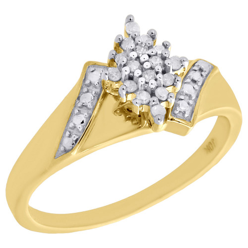 10K Yellow Gold Diamond Marquise Cluster Ladies Right Hand Cocktail Ring 0.10 Ct