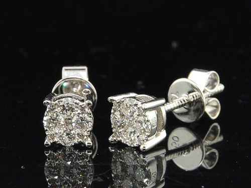 Round Diamond Studs Ladies 18K White Gold Designer Earrings 0.29 Tcw.