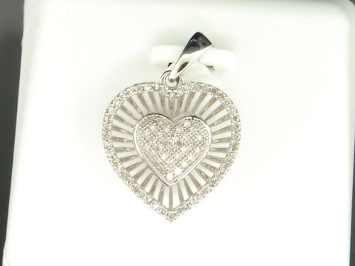 Ladies 10K White Gold Love Heart Diamond Pendant Charm For Necklace 0.25 Ct.