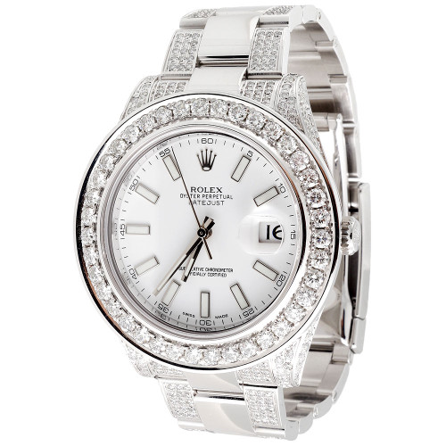 Reloj Rolex DateJust II con 2 diamantes, acero inoxidable blanco, 9,06 quilates y 41 mm para hombre