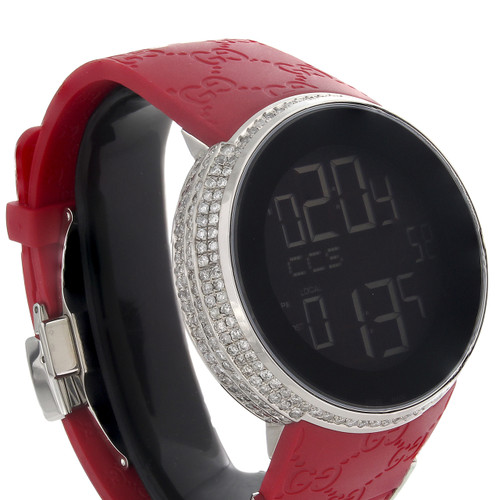 Gucci Diamond Watch YA114212 Custom Full Case Digital Red I-Gucci Band 4 CT.