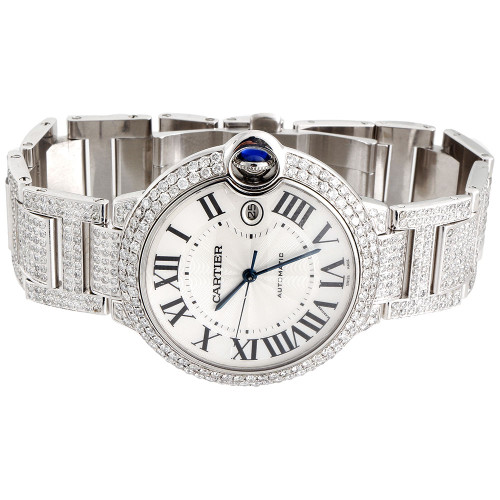 Orologio da uomo Ballon Bleu de Cartier grande con diamanti a pieno carico  da 42 mm, 14,50 ct. - Diamanti e orologi JFL