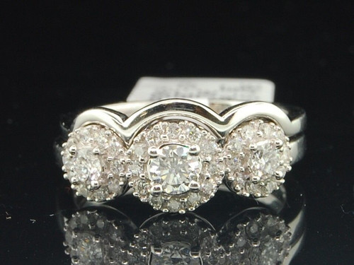 Solitär-Diamant-Brautset mit drei Steinen, Verlobungs-Ehering aus 14 Karat Weißgold