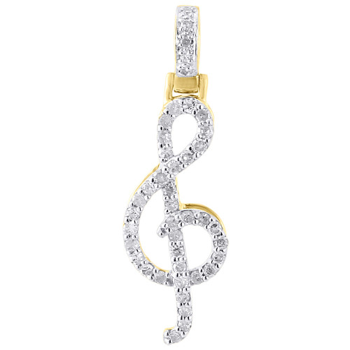 10 k gult guld mini diamant musiknot hänge diskant berlock 1,20" (0,50 ct.)