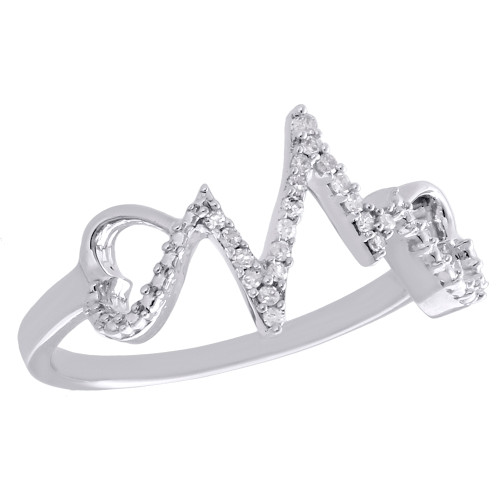 .925 sterling silver diamant hjärtslag ring dam dubbelt hjärtband 1/10 ct.
