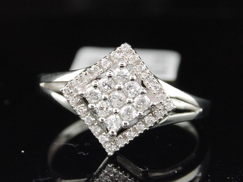 Diamond Square Cocktail Fashion Ring 10K White Gold Round Cut 0.24 Ct