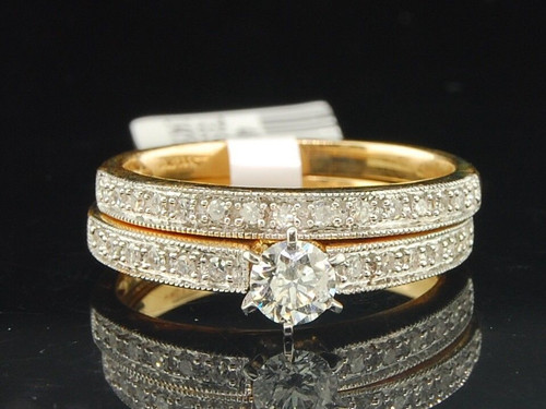 Solitär-Diamant-Verlobungsring, 14 Karat Gold, Rundschliff, Hochzeit, Brautset, 0,51 ct.