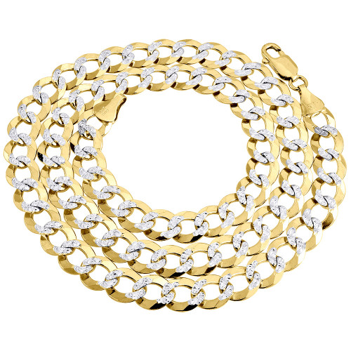 Collana con catena a maglie cubane da 9,50 mm in vero oro giallo 10k con taglio a diamante massiccio 20-30"