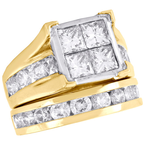Princess Diamond Yellow Gold Bridal Set Engagement Wedding Ring 5 Ct.