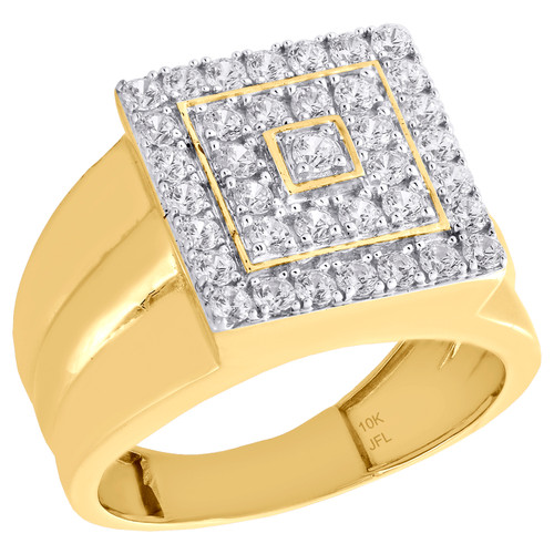 Real 10K Yellow Gold & Cubic Zirconia Tiered Wide Top Pinky Ring Mens Band 14mm