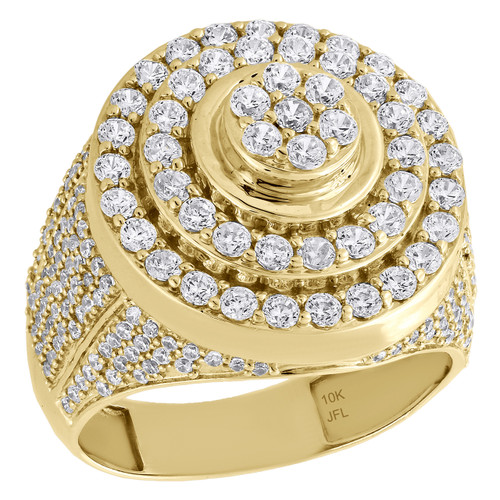 Real 10K Yellow Gold & Cubic Zirconia Step Shank Round Tier Pinky Ring Band 20mm