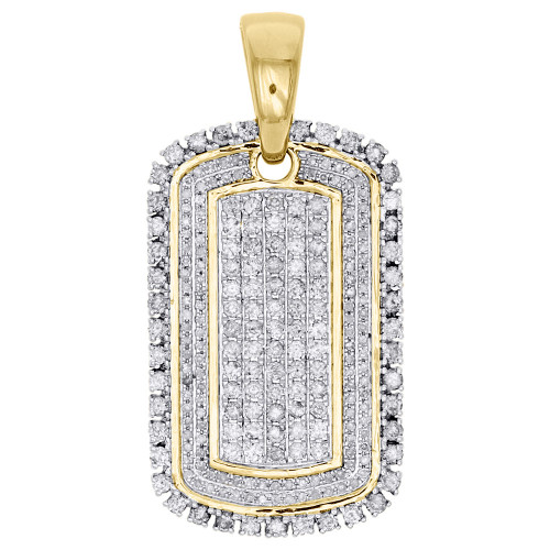 10K Yellow Gold Round Cut Diamond Dog Tag Fancy Pendant 1.55" Pave Charm 1.70 CT