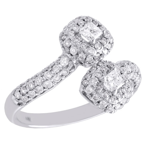 bague de fiançailles solitaire en or blanc 14 carats avec diamant d'amitié à deux pierres 1 ct.
