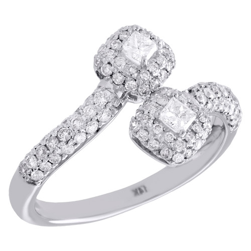 14K White Gold Diamond Two Stone Love & Friendship Engagement Ring 0.75 CT.