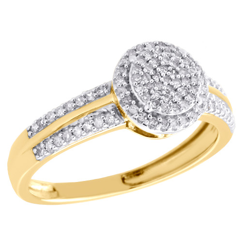 10K Yellow Gold Cluster Diamond Double Circle Right Hand Cocktail Ring 0.25 CT.