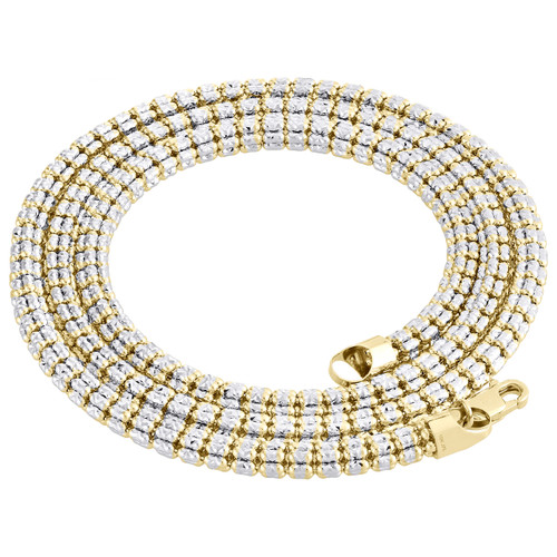 collier italien en or jaune 10 carats, taille diamant 5,3 mm, perles de riz rondes 3D, chaîne 30"